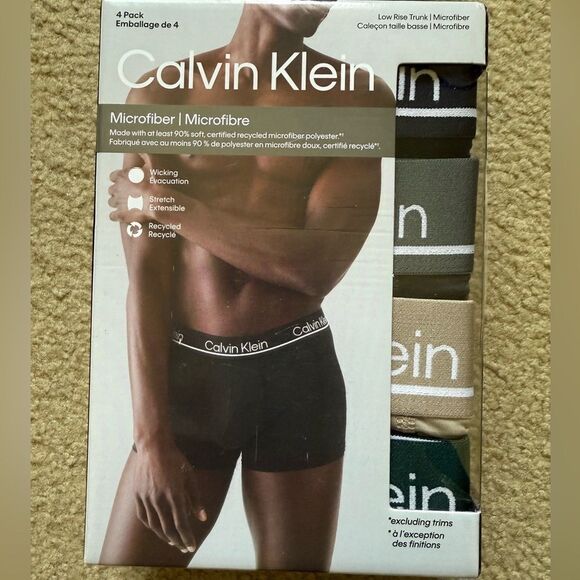 Calvin Klein Men Microfiber Low Rise Trunk-4 pack Black, Gray, Tan, Green size M - Picture 2 of 4